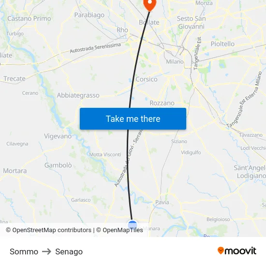 Sommo to Senago map