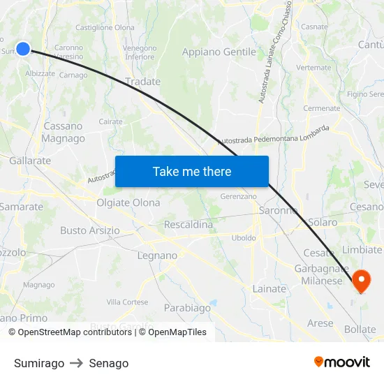 Sumirago to Senago map
