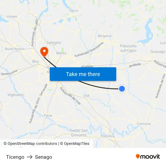 Ticengo to Senago map