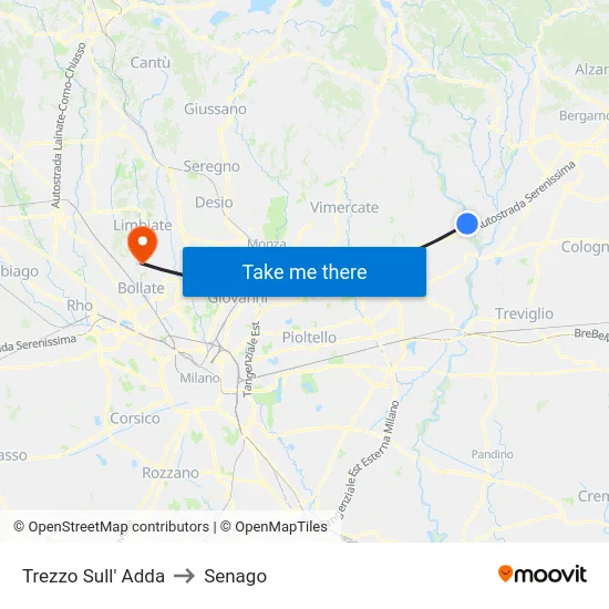 Trezzo Sull' Adda to Senago map