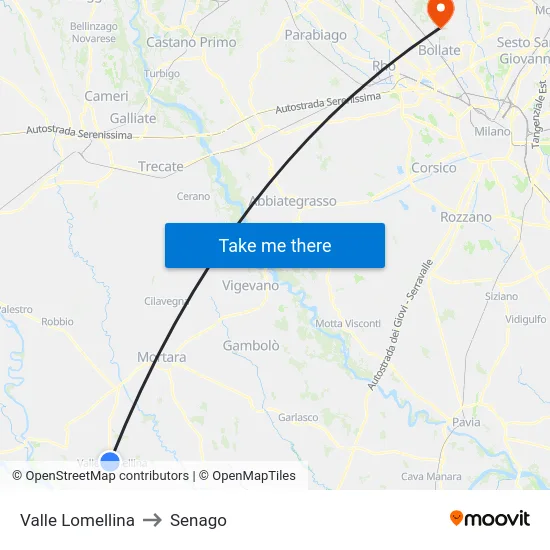 Valle Lomellina to Senago map