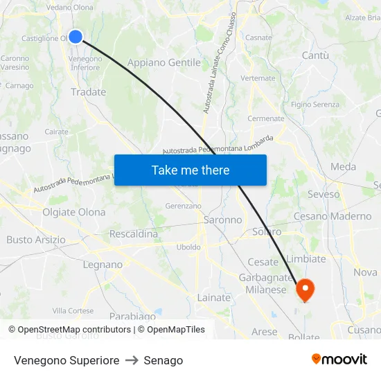 Venegono Superiore to Senago map