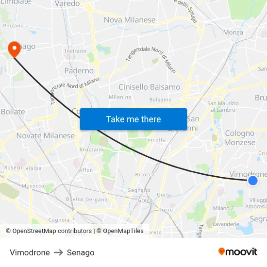 Vimodrone to Senago map