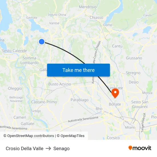 Crosio Della Valle to Senago map
