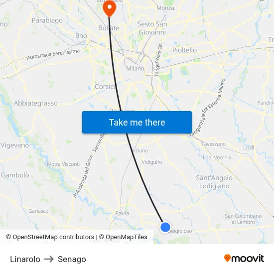 Linarolo to Senago map