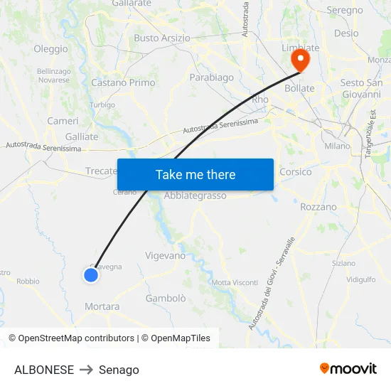 ALBONESE to Senago map