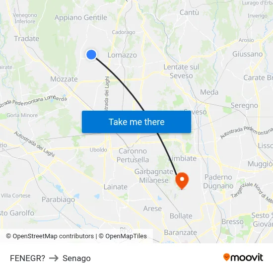 Fenegro to Senago map