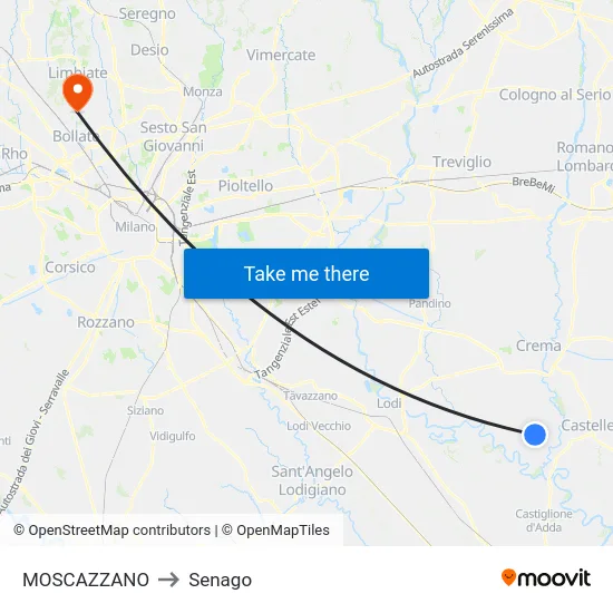 Moscazzano to Senago map