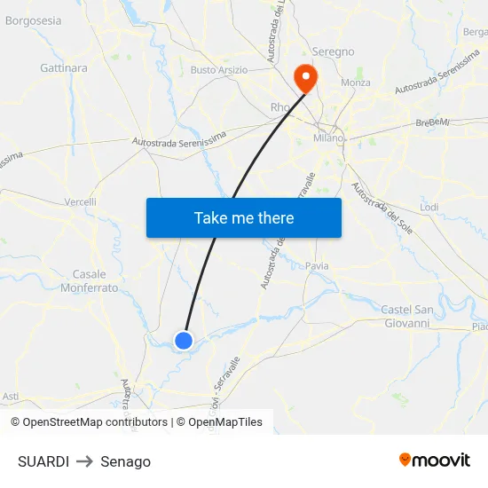 Suardi to Senago map