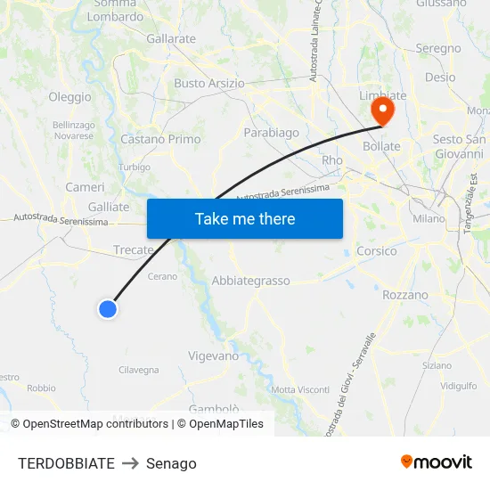 Terdobbiate to Senago map