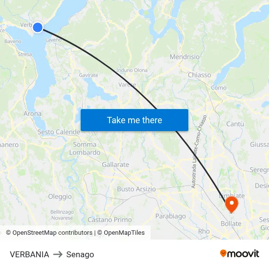 Verbania to Senago map