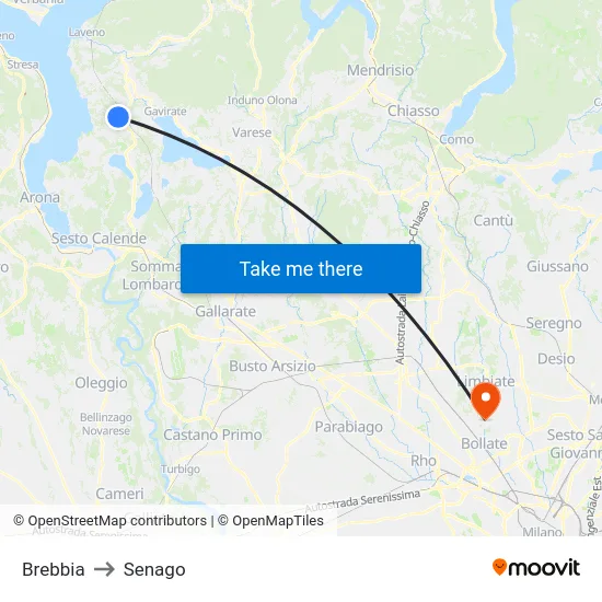 Brebbia to Senago map