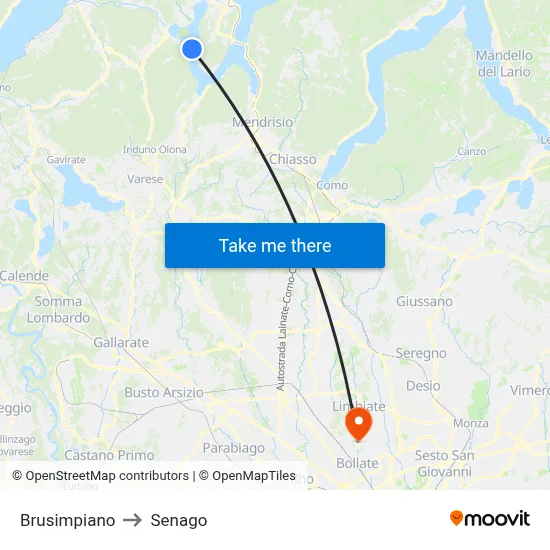 Brusimpiano to Senago map