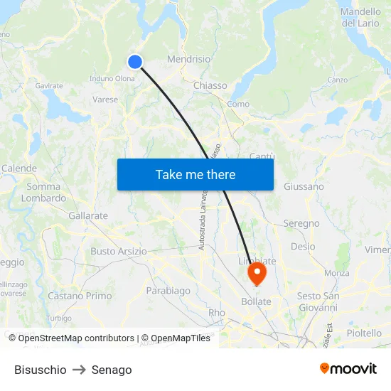 Bisuschio to Senago map