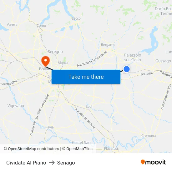 Cividate al Piano to Senago map