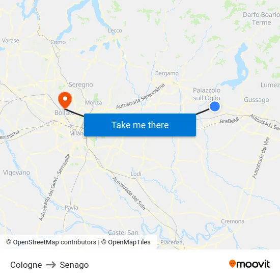 Cologne to Senago map
