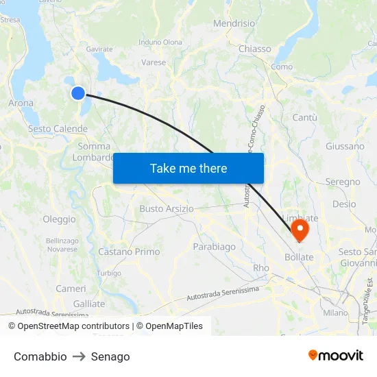 Comabbio to Senago map