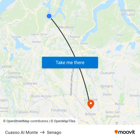 Cuasso Al Monte to Senago map