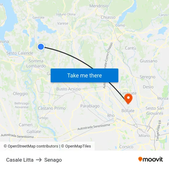 Casale Litta to Senago map