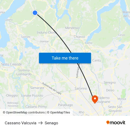 Cassano Valcuvia to Senago map