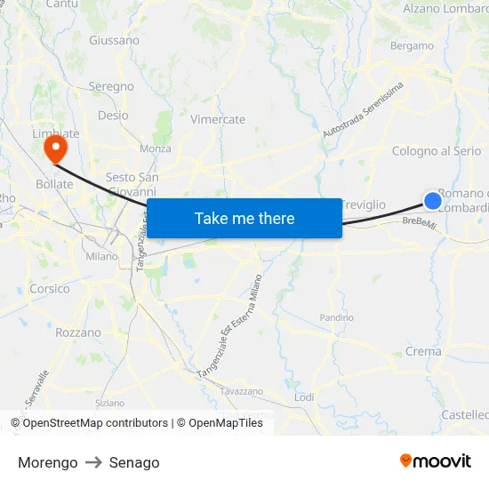 Morengo to Senago map