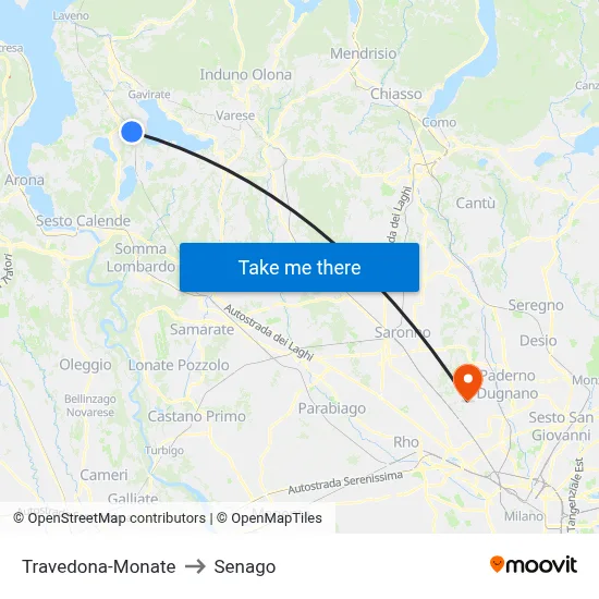 Travedona-Monate to Senago map