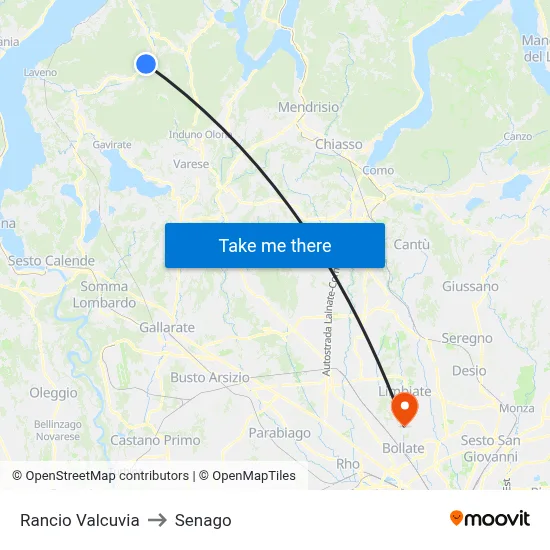 Rancio Valcuvia to Senago map