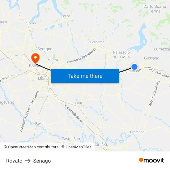 Rovato to Senago map