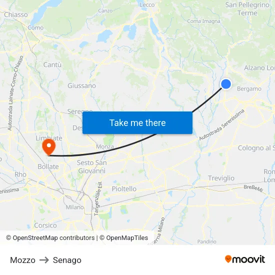 Mozzo to Senago map