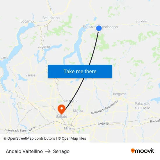 Andalo Valtellino to Senago map