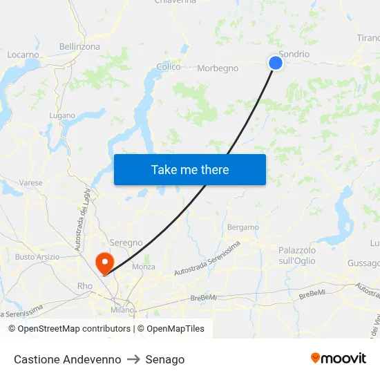 Castione Andevenno to Senago map