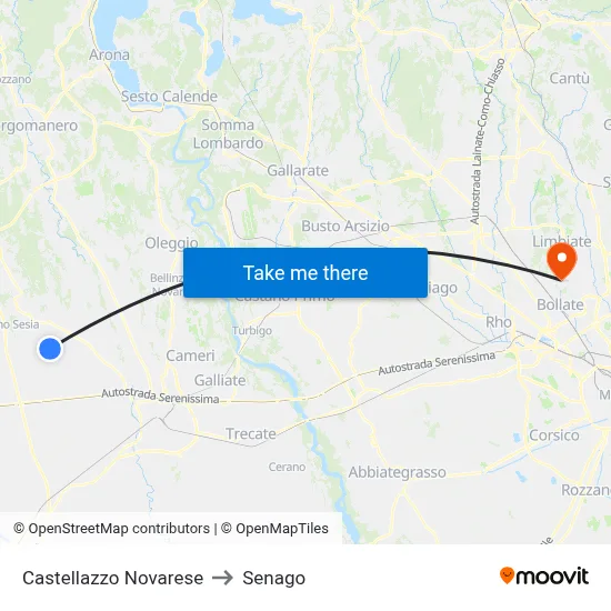 Castellazzo Novarese to Senago map