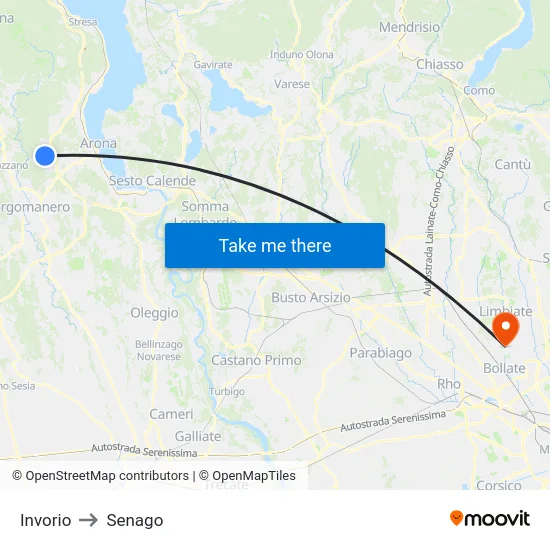 Invorio to Senago map