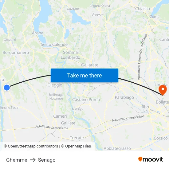 Ghemme to Senago map