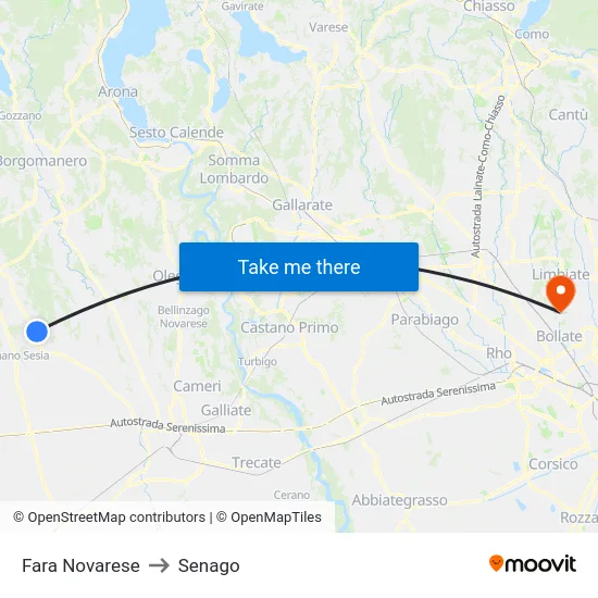 Fara Novarese to Senago map