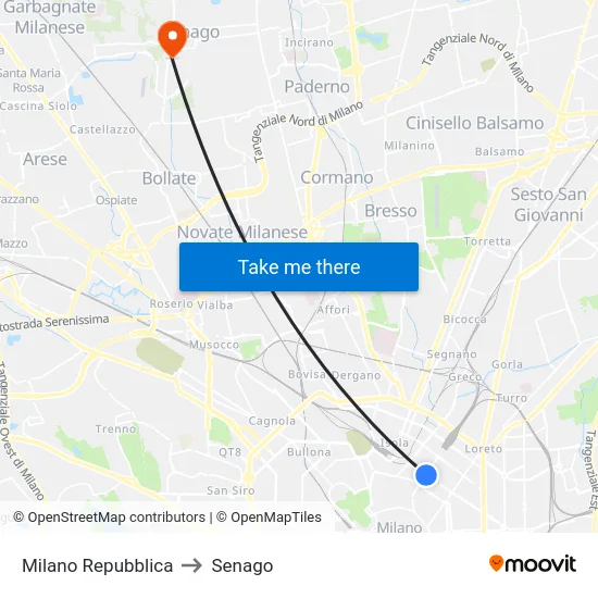 Milan Repubblica to Senago map