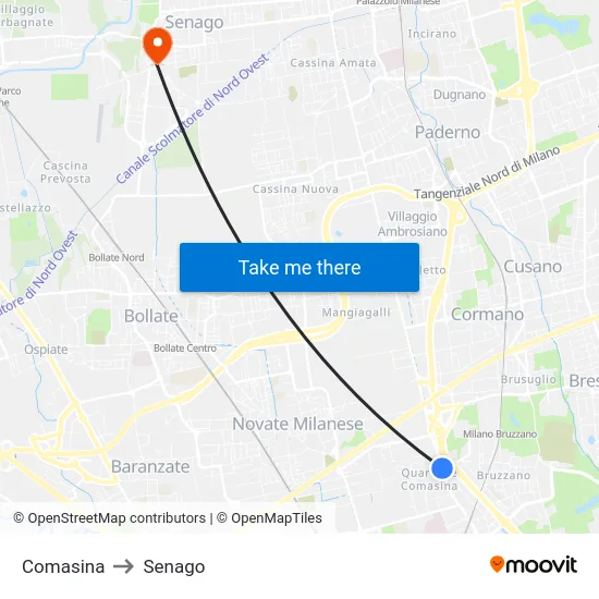 Comasina to Senago map