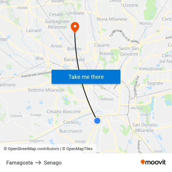 Famagosta to Senago map