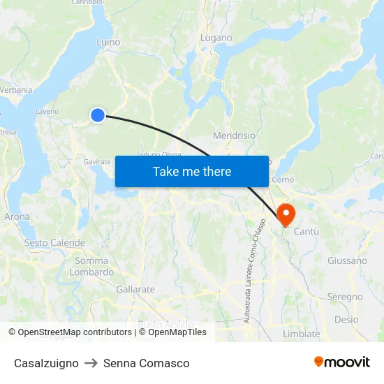 Casalzuigno to Senna Comasco map