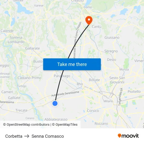 Corbetta to Senna Comasco map