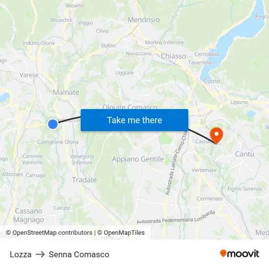 Lozza to Senna Comasco map