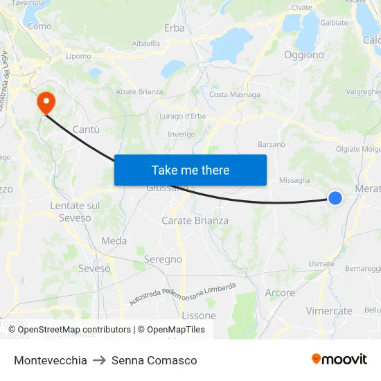 Montevecchia to Senna Comasco map
