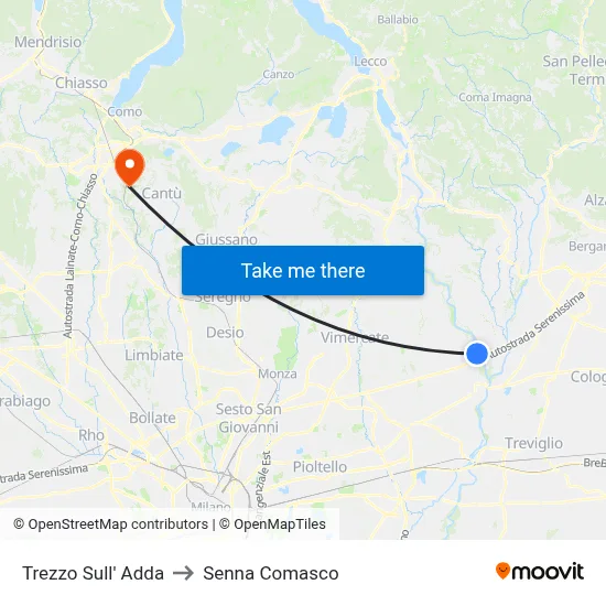 Trezzo Sull' Adda to Senna Comasco map