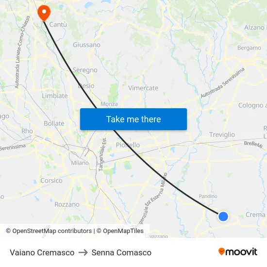 Vaiano Cremasco to Senna Comasco map