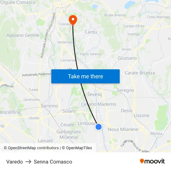 Varedo to Senna Comasco map