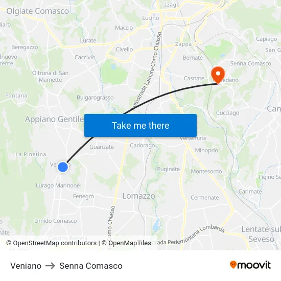 Veniano to Senna Comasco map
