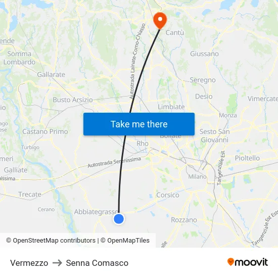 Vermezzo to Senna Comasco map