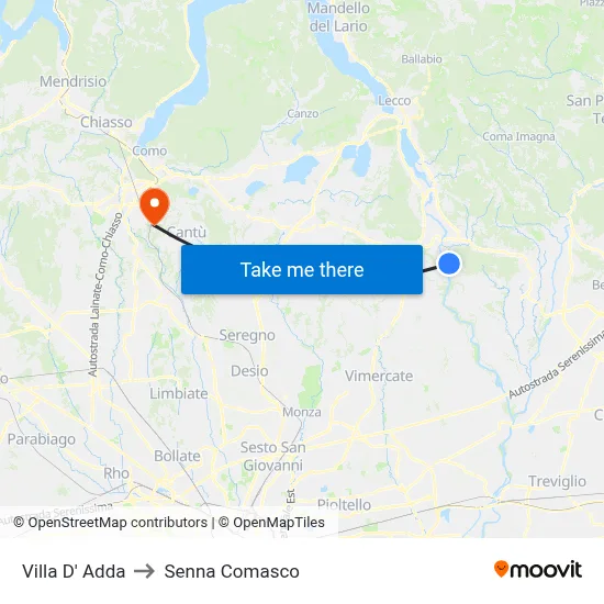 Villa D' Adda to Senna Comasco map