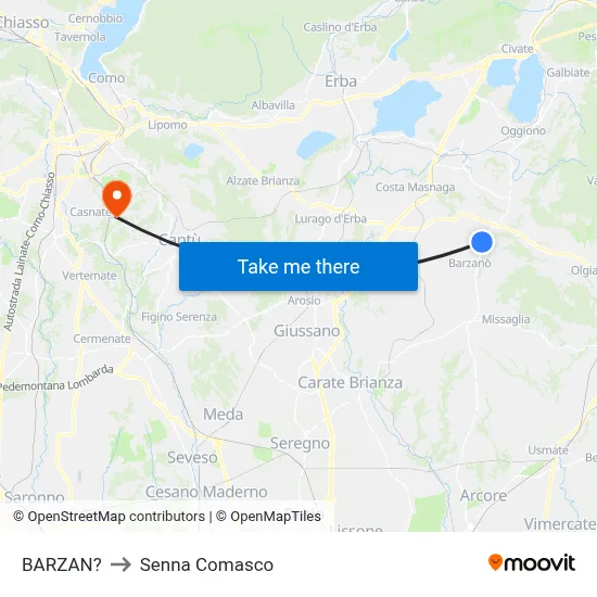 Barzan to Senna Comasco map