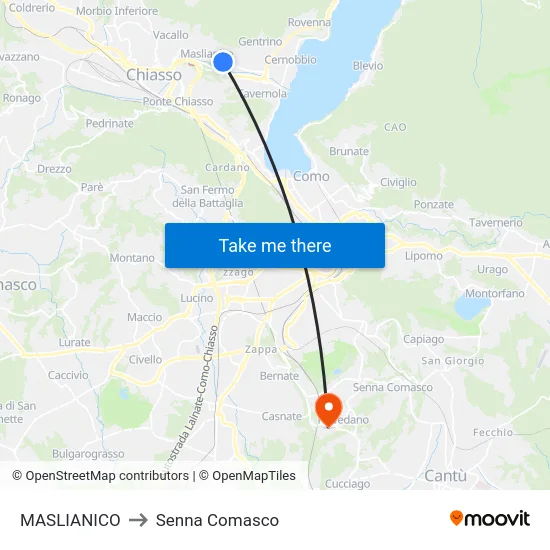 Maslianico to Senna Comasco map